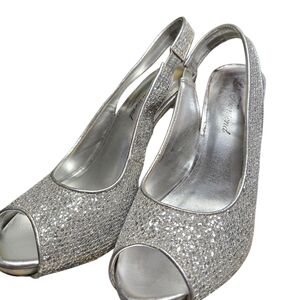 Lulu Townsend Silver Glitter Peep-Toe Heels